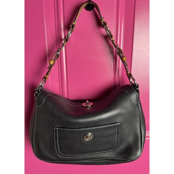 Vtg Y2K Coach Chelsea Pebble Leather Turnlock Top Bag Purse D05S-8A38 BLUE Navy - Picture 3 of 13